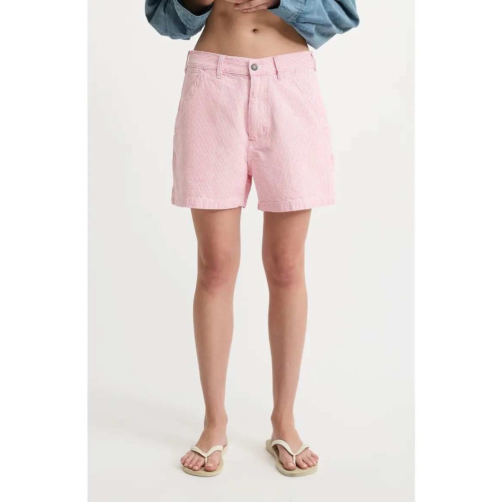 NWT Denimist Carpenter Cotton Shorts Womens 27 Pink White Striped Relaxed Fit